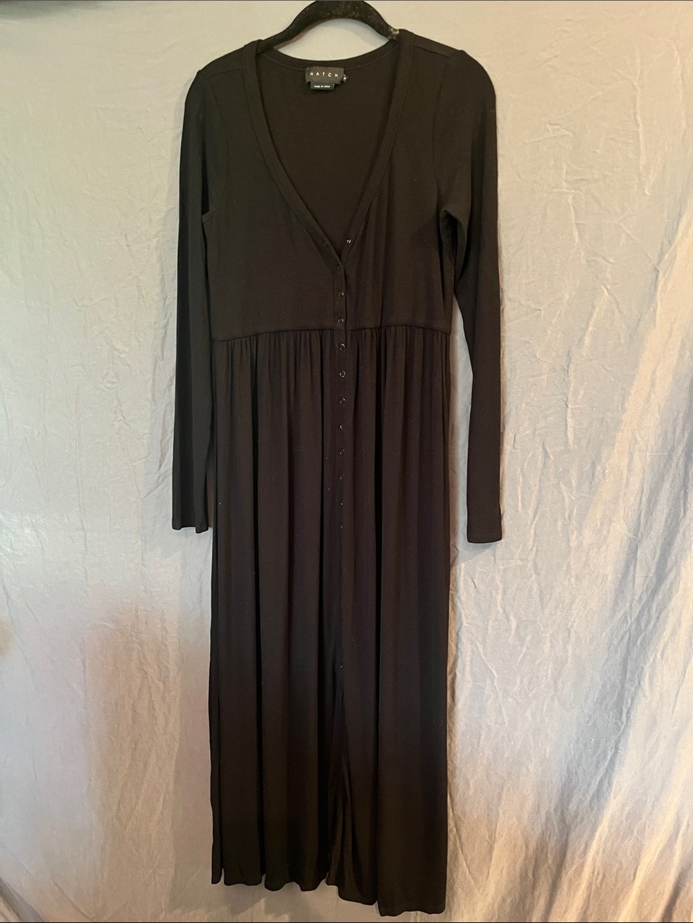 Hatch Black Long Sleeve Snap-Front Knit Dress